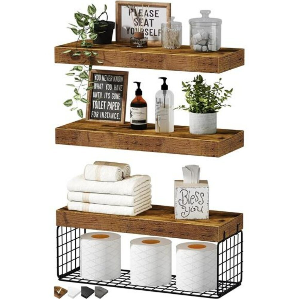 Bathroom Floating Shelves Over Toilet Storage Set of 3 Farmhouse Wall Shelf